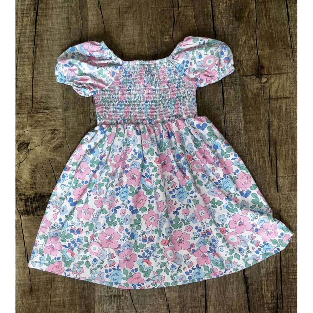 Marie Nicole Floral Smocked Puff Sleeve Dress Pink Blue White Girls Size L